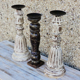 Indian Wooden Hand Carved Candle Holder Stand ( Set of 3) 286